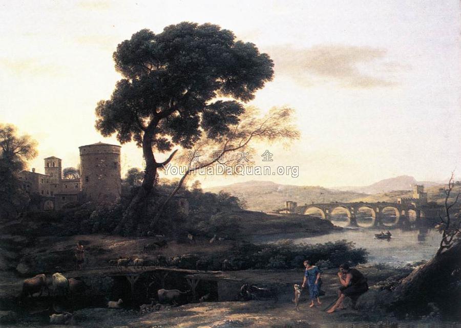 Landscape with Shepherds - The Pont Molle - 克劳德·洛朗